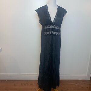 Vintage Jill Andrea of Nee York Sheer Black Lace Maxi Slip Dress Lingerie small